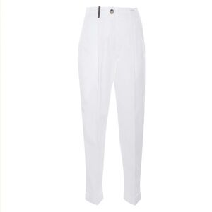 Peserico Classic Brushed Cotton Gabardine Trouser in White Size 40 EU 4 US